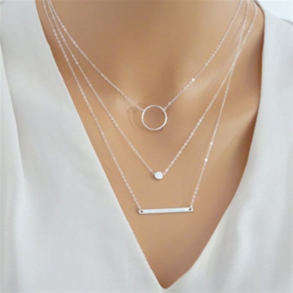 Jewelry - 3/$30 Silver Layered Circle Dot Bar Necklace